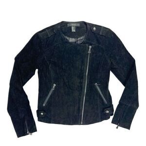 Forever 21 Moto Jacket S Black Suede Leather Retro Zipper‎ Pockets Grunge Goth